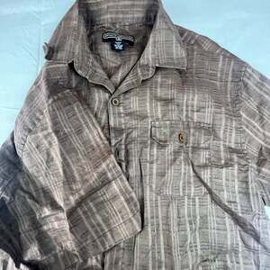 Stacy Adams Men's 2XL Short Sleeve Brown Cotton Linen Shirt